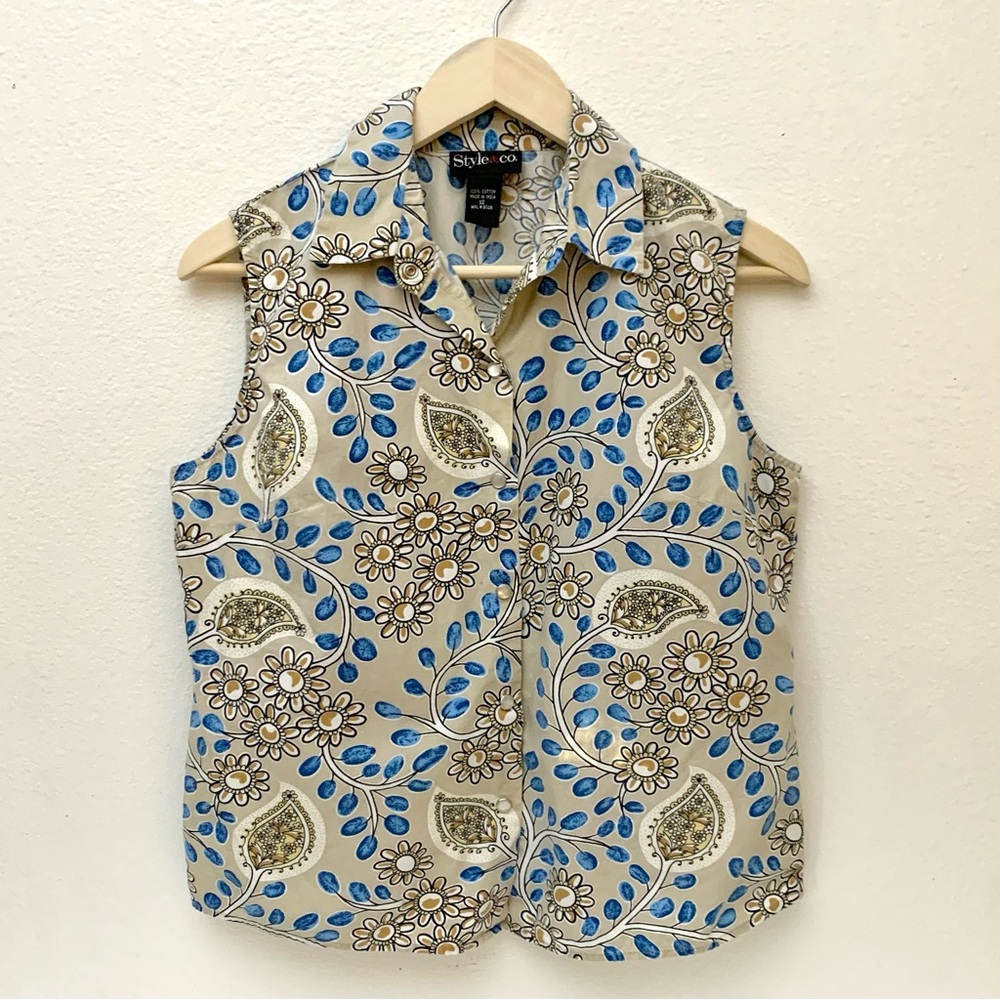 Style & Co Size 12 Sleeveless Pearl Snap Blouse